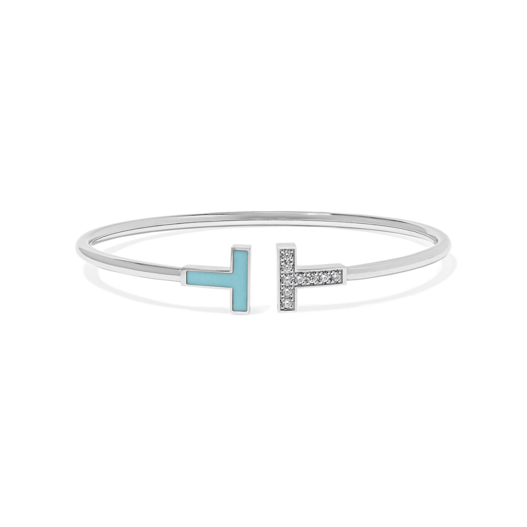 TIF29395993 Double T-shaped half diamond and half agate bracelet