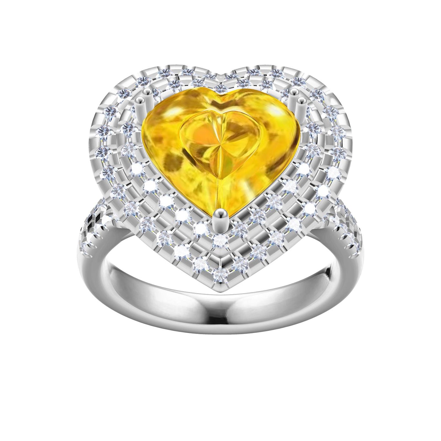 TIF41748216 Two-circle heart-shaped stone semi-set tiger claw straight arm ring 13#