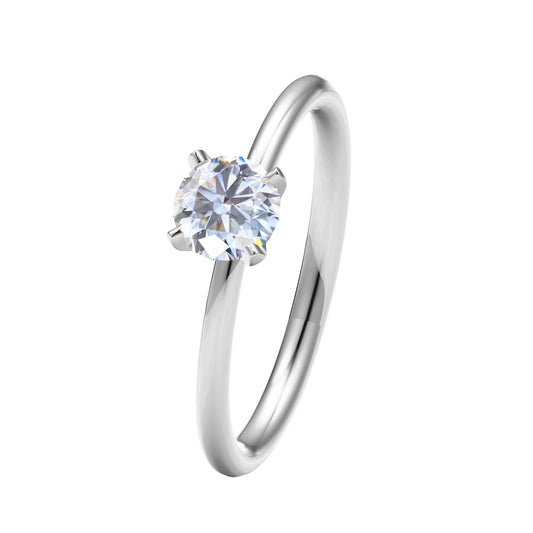TIF9320006 Crossed four-prong light gold thin straight arm diamond ring 11#