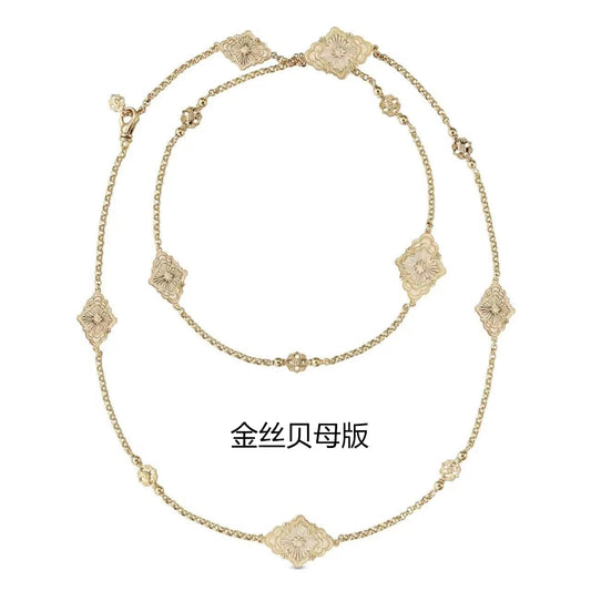BQLT-JAUNEC018026 Gold silk mother-of-pearl set chain European double flower four-leaf clover necklace
