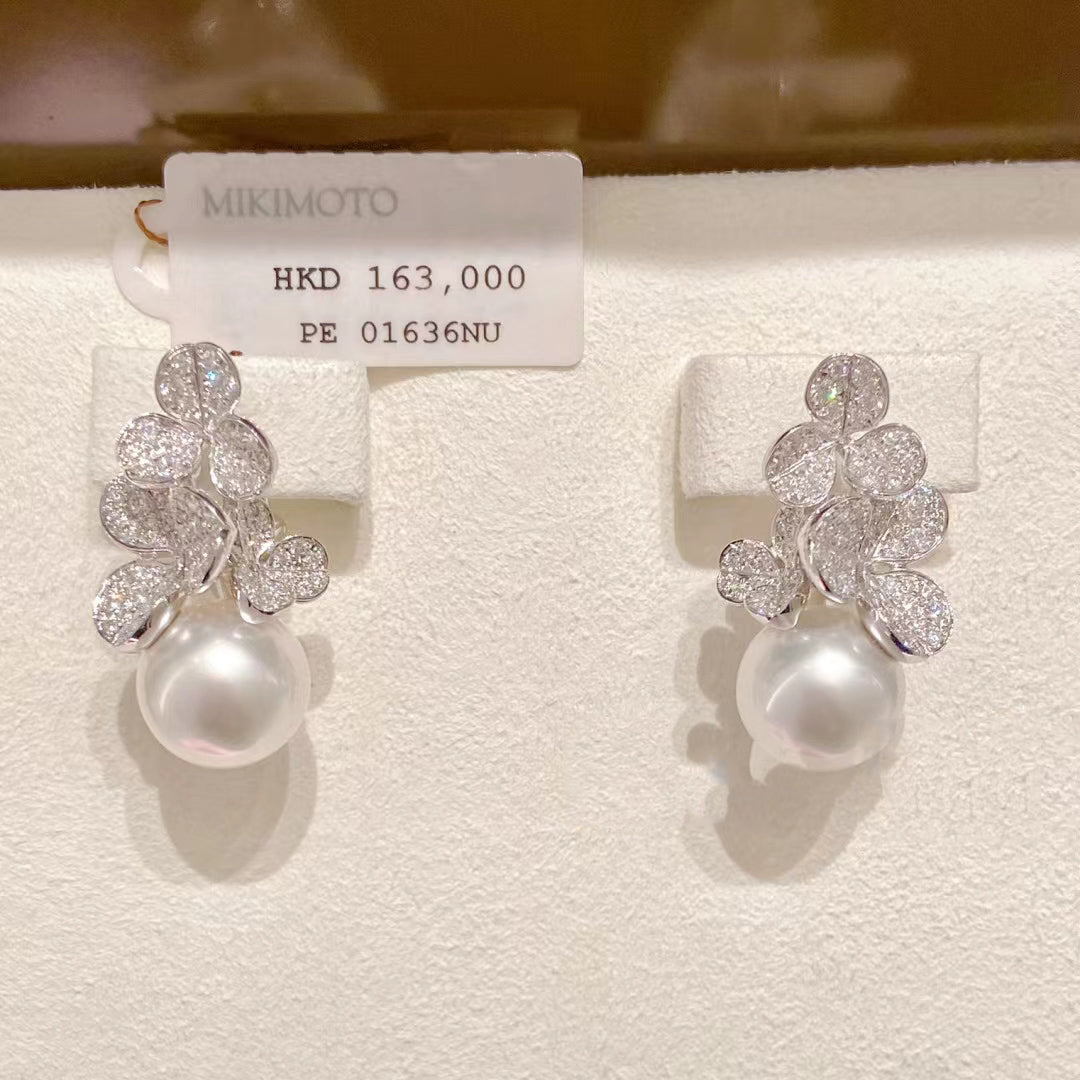 YMB-YE529231三叶满钻花珍珠耳环珍珠12MM