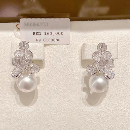 YMB-YE529231三叶满钻花珍珠耳环珍珠12MM