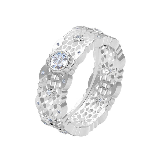 BQLT-RIN884212 bezel-set mixed middle honeycomb spaced diamond ring main stone 0.2CT