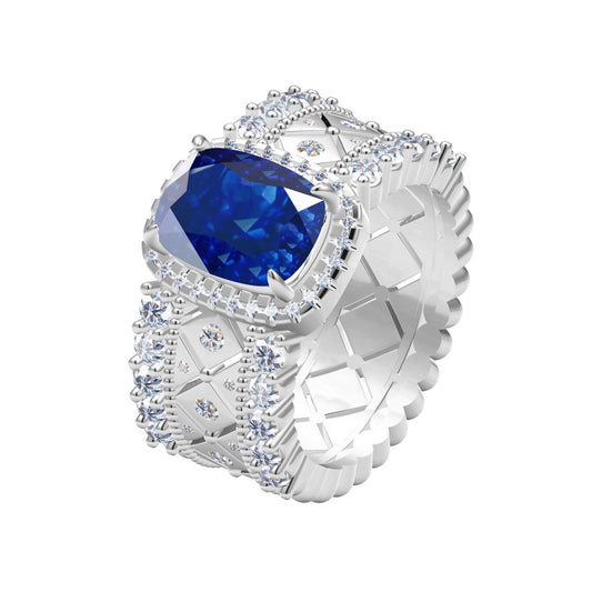 BQLT-RIN854124 Cushion Stone Lace Large Flower Head Hollow Arm Ring