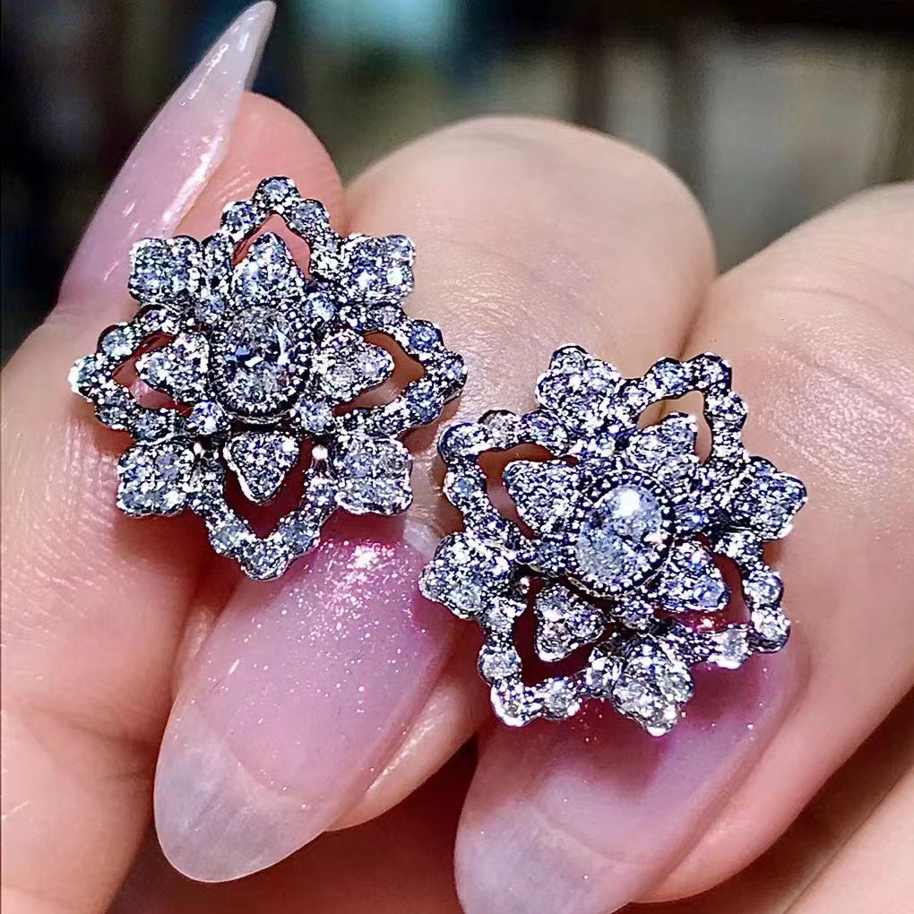 BQLT-EAR49498 European style four-leaf clover earrings rhombus lace flower earrings