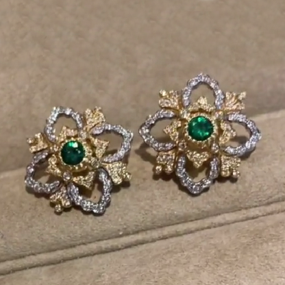 BQLT-EAR65854 Medium Colorful Four-leaf Clover Diamond Lace Flower Stud Earrings