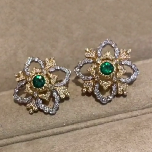 BQLT-EAR65854中号彩宝四叶草菱形蕾丝花耳钉