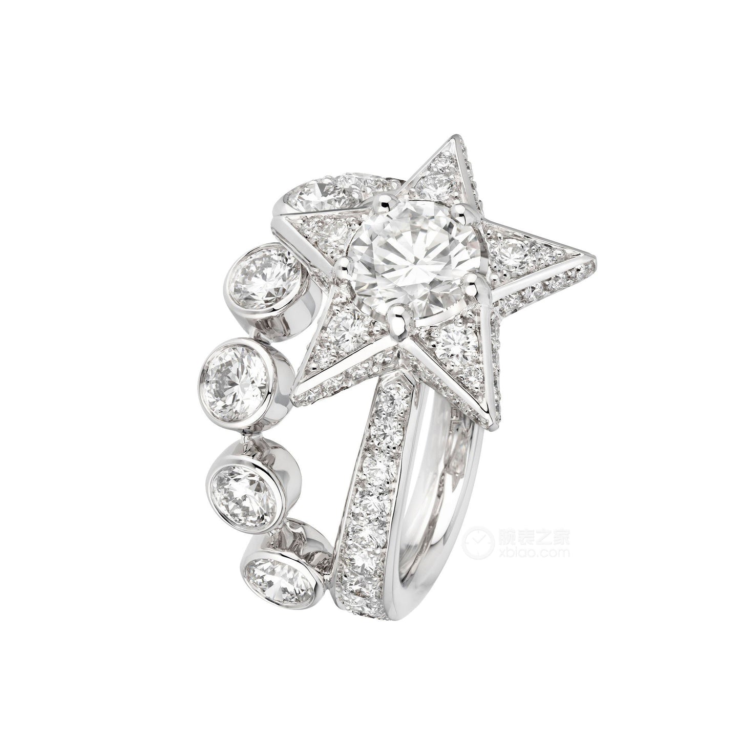 XNE-J64759 full diamond five-pointed star blister bezel set tail twist arm ring