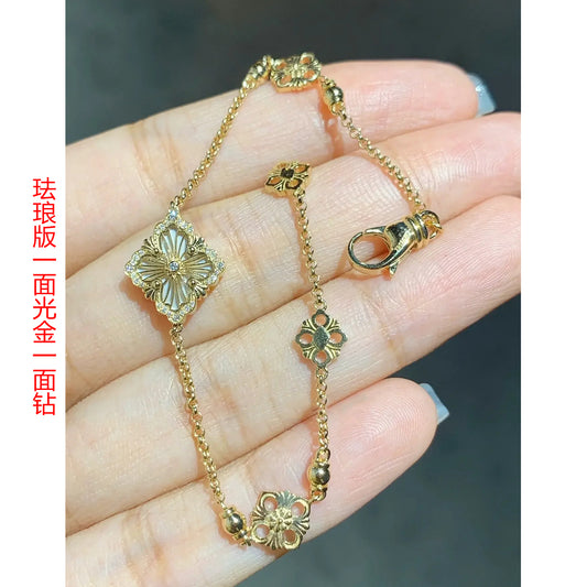 BQLT-BRC422564 enamel version European style four-leaf clover bracelet with one side light gold and one side diamond