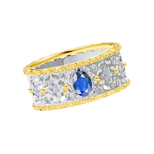 BQLT-RIN694112 bezel-set egg-shaped 3.7x5mm color-separated hollow straight-edge arm ring
