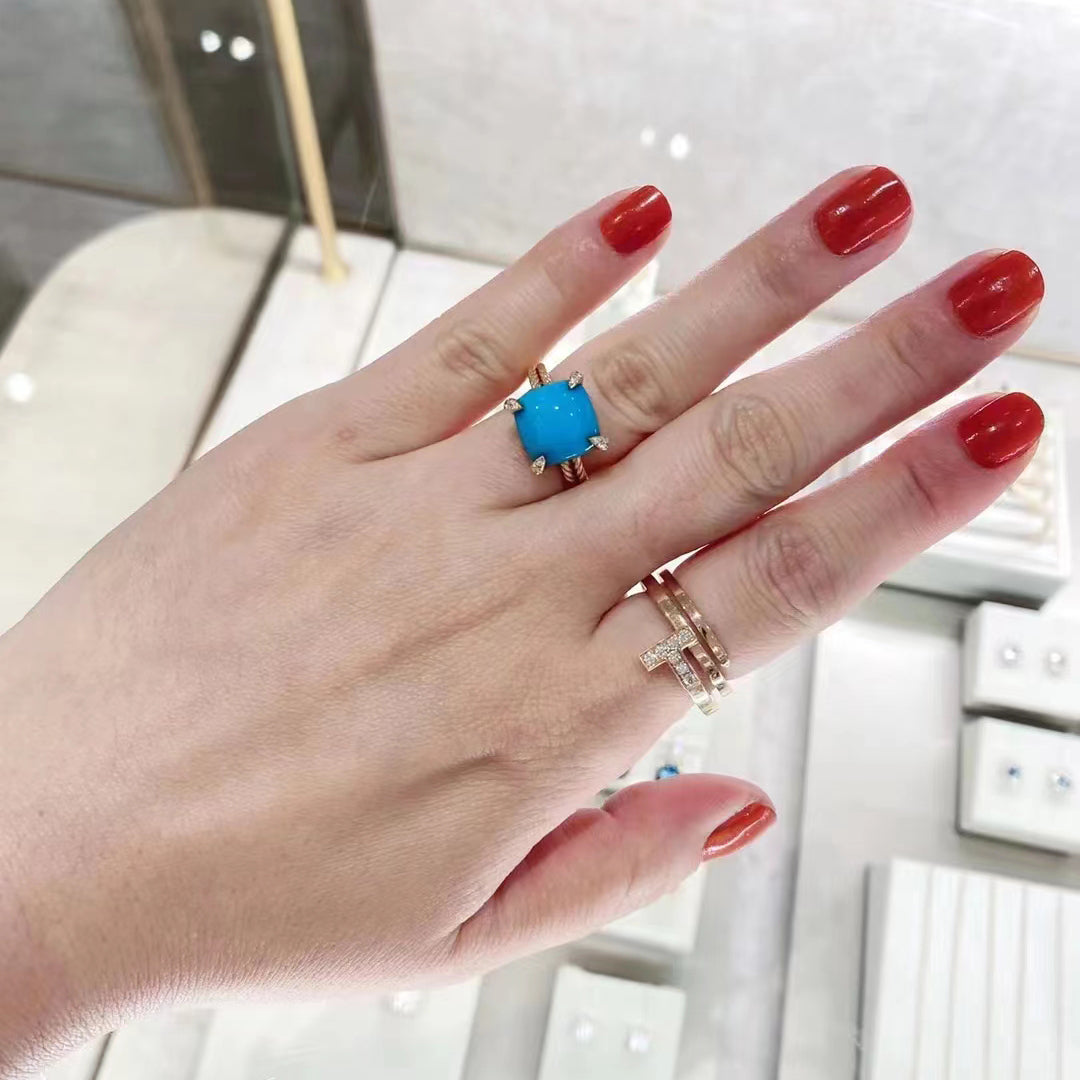 DWYM-R12742D88 Turquoise Four Claw Twist Rope Ring 14#