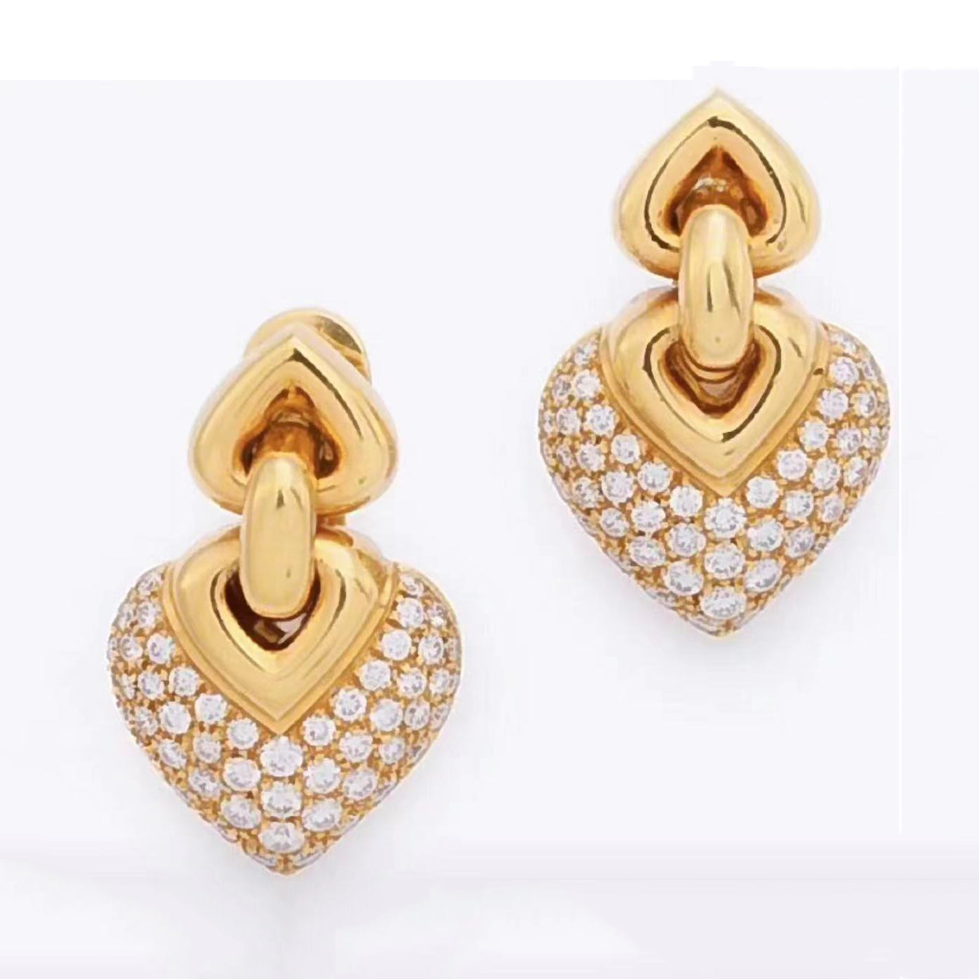 KDY-16712 full diamond double heart earrings ear clap