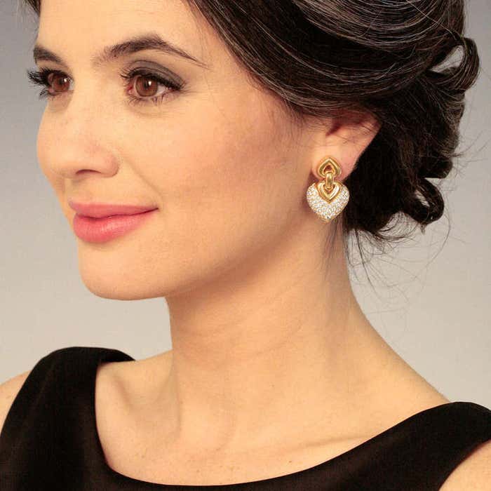 KDY-16712 full diamond double heart earrings ear clap