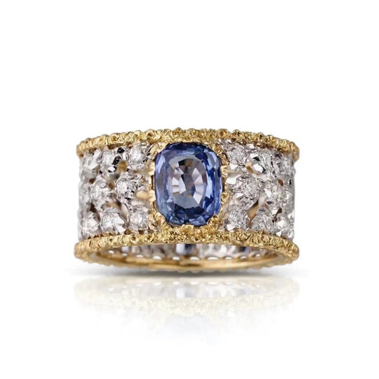 BQLT-RIN84411 bezel-set cushion-shaped stone color-coded wide hollow straight-edge arm ring