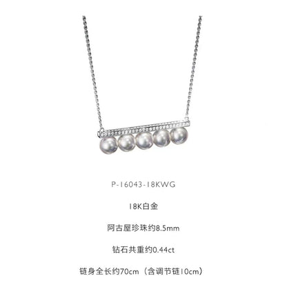 TSQ-P-16043 Pearl and Diamond Balanced Chain Pendant Necklace