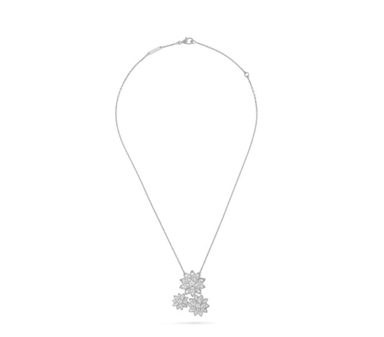 VCA67800 official version of three lotus full diamond bolt chain pendant necklace