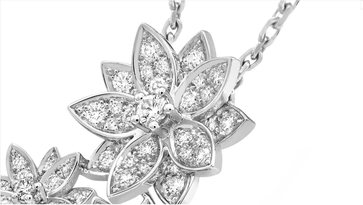 VCA67800 official version of three lotus full diamond bolt chain pendant necklace