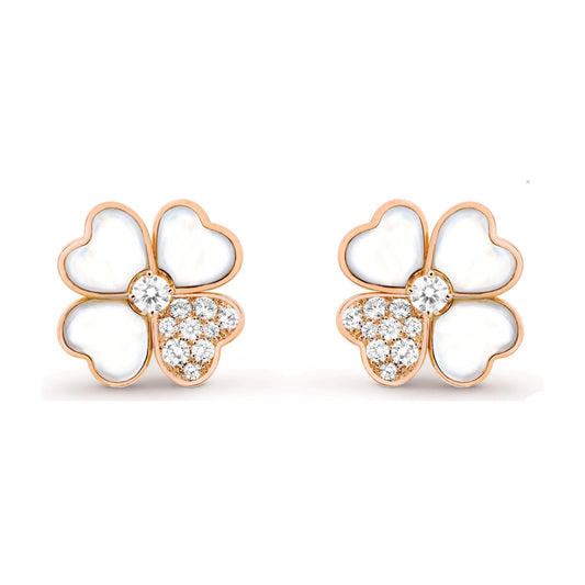 VCARO5BX00 17mm small wave heart-shaped agate four-leaf clover earrings