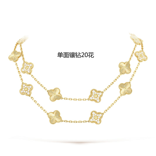 VCARP4KM00 15mm middle light bead single sided diamond 20 flower necklace
