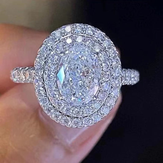 HW-481237 egg-shaped double circle stone full diamond straight arm ring main stone 7.24x5.42x3.74mm