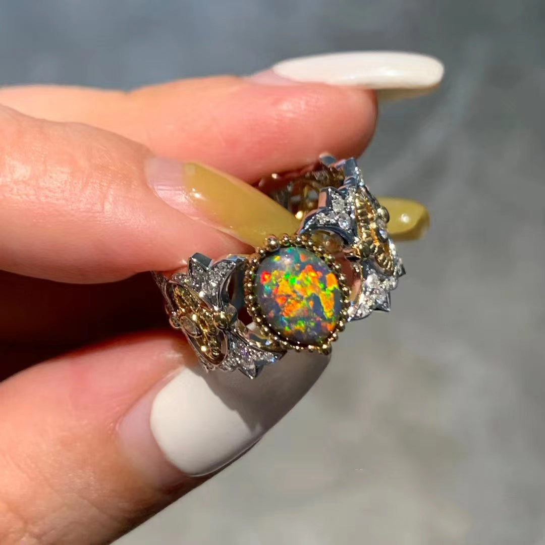 BQLT-RIN648112 bezel set color lace colorful treasure wavy edge arm ring