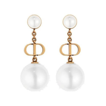 DIOR-4158412 客版CD光金字母双珍珠耳钉 大珍珠14mm