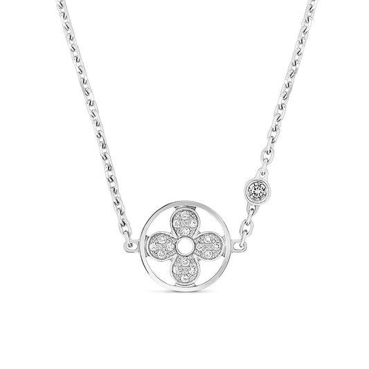 LV-Q93872 10mm wide dense stone four-leaf clover round petal stone clavicle chain tether pendant necklace