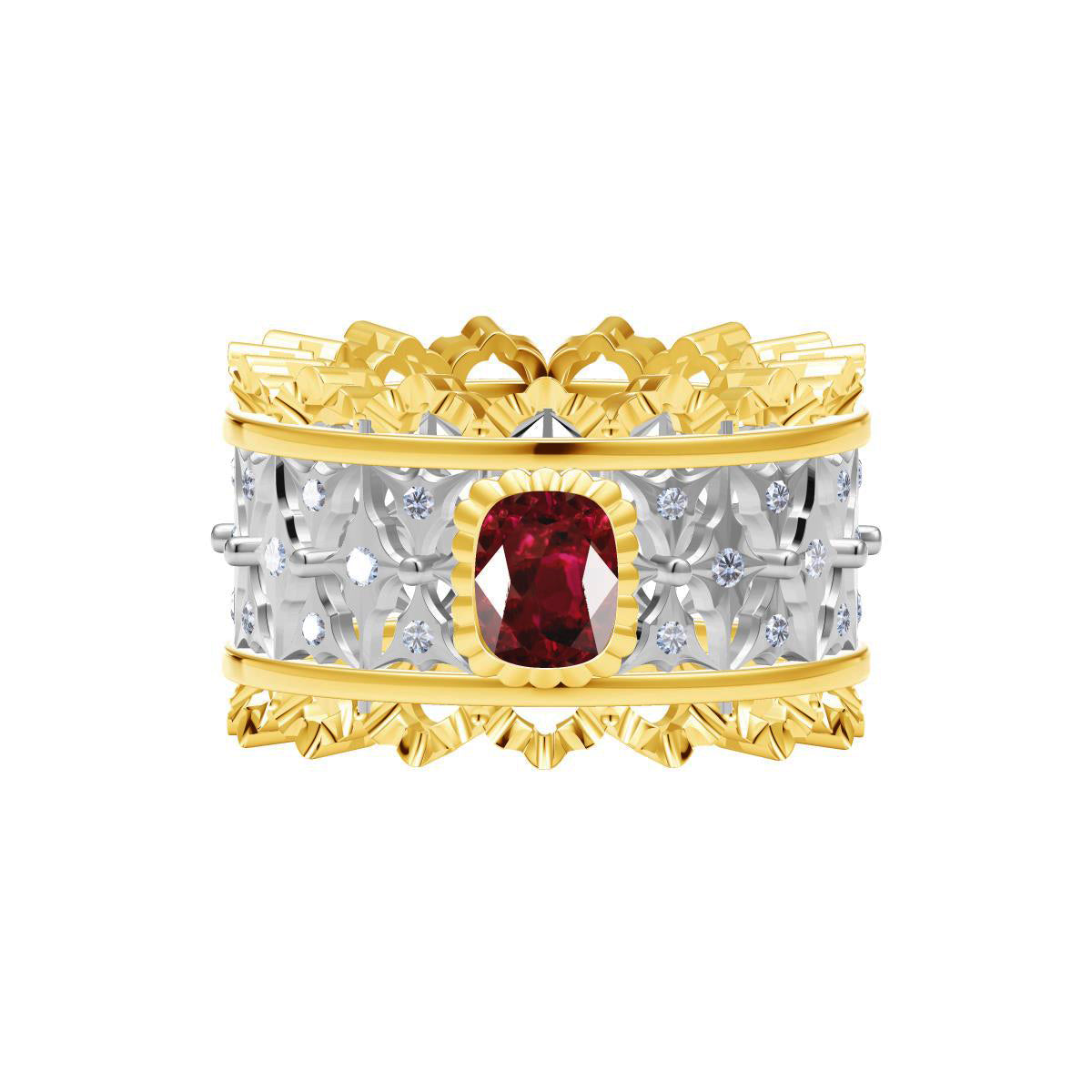 BQLT-ES5529962 15mm bezel lace wavy edge arm ring 0. Main stone 8.56X5.73X2.74mm
