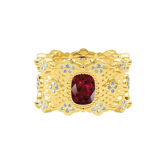 BQLT-JZ141376 12.3mm lace wavy edge arm colored treasure full circle flower inlaid stone ring