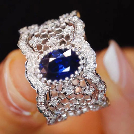 BQLT-RIN561332 lace wave honeycomb full circle ring arm main stone 4.83x6.45x4.18mm10#