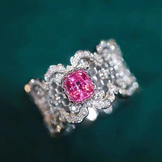 BQLT-RIN21553 bezel-set wavy arm pink diamond honeycomb ring 15#