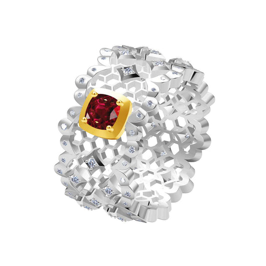 BQLT-RIN687823 Cushion Stone Honeycomb Lace Ring Wavy Edge Arm