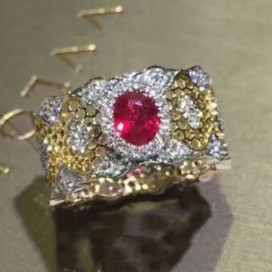 BQLT-JZ880148 lace ruby ​​ring, full of diamonds, honeycomb net bottom, surrounding stones