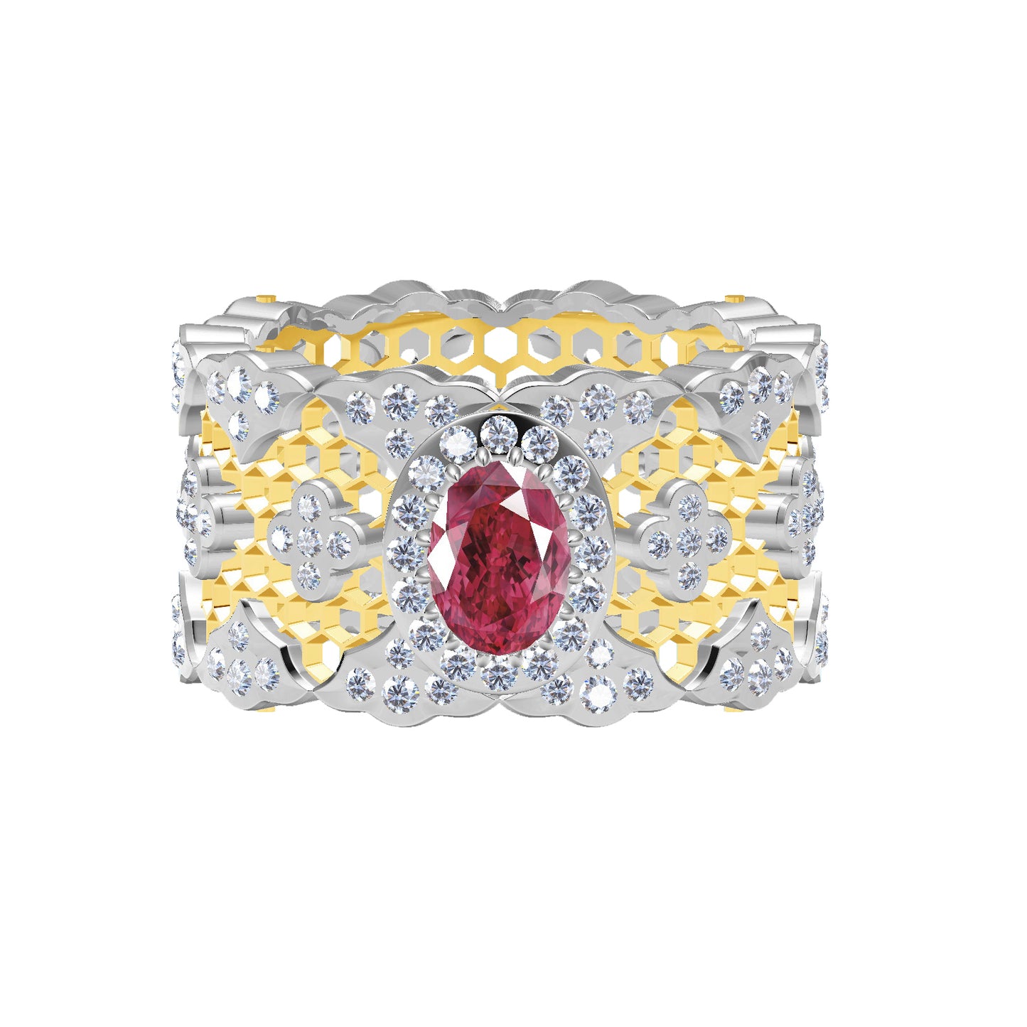 BQLT-JZ880148 lace ruby ​​ring, full of diamonds, honeycomb net bottom, surrounding stones