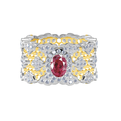 BQLT-JZ880148 lace ruby ​​ring, full of diamonds, honeycomb net bottom, surrounding stones
