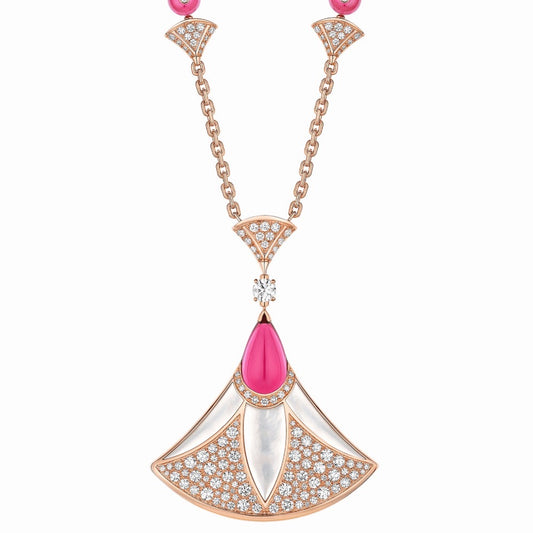 BGL-360700 pink pear-shaped fan-shaped tie chain necklace