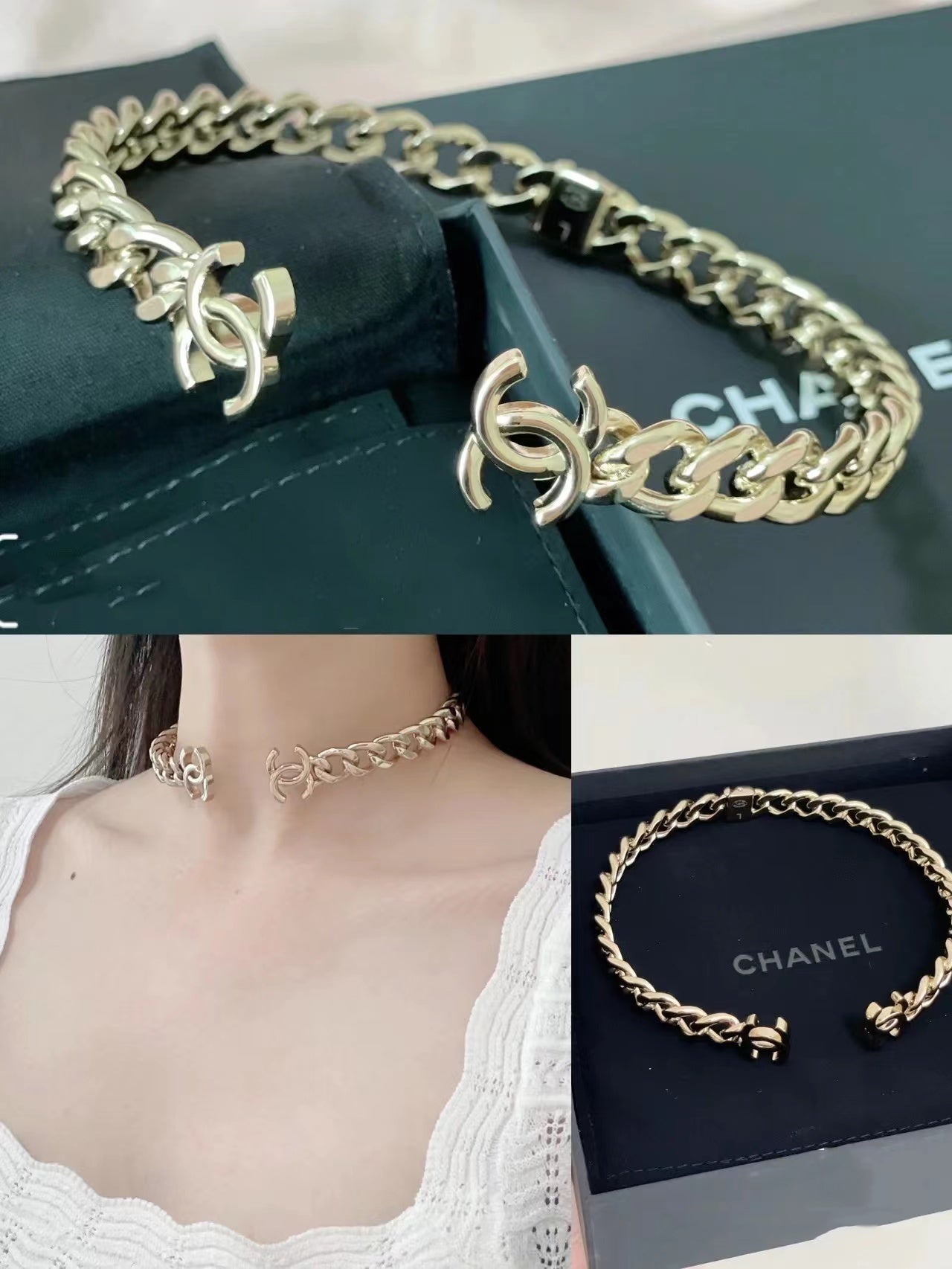 XNE-J113886 Double C denim chain collar 42cm