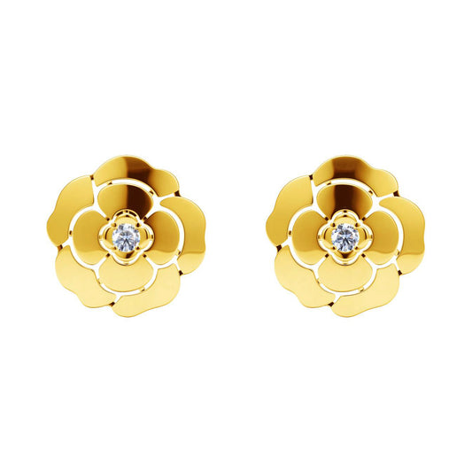 XNE-WQ48123 15mm Wave Body Camellia Stud Earrings