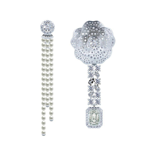 XNE-J59535 wavy camellia pearl earrings