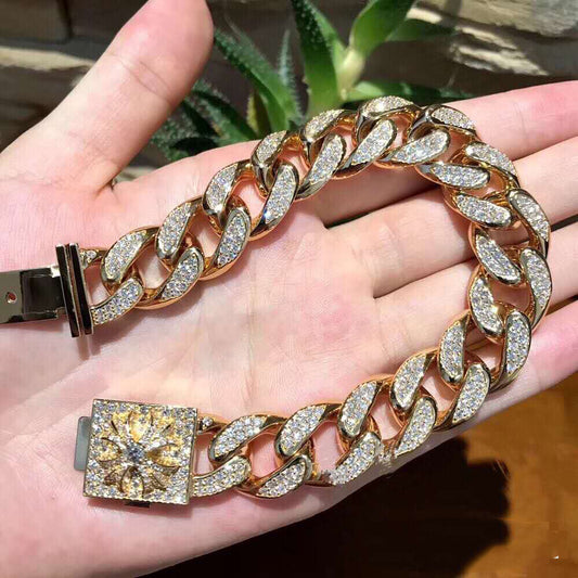 KLX-CH894776 15MM wide diamond cross denim chain bracelet