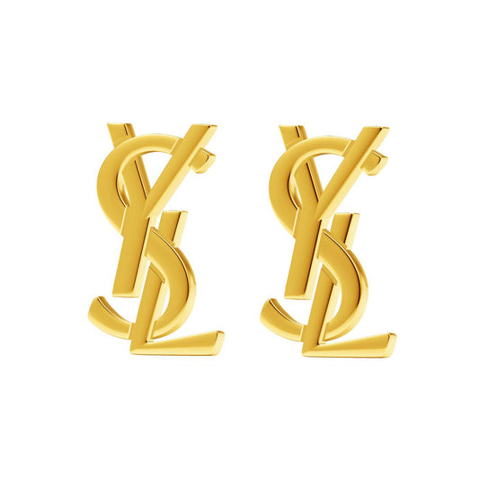 YSL-796179 plain gold letter YSL earrings