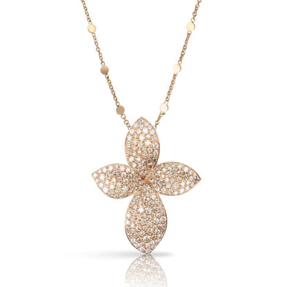 PB-16458R full diamond honeycomb bottom four petal pendant necklace