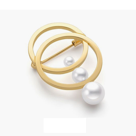 TSQ-B-4444 Three Pearl Double Ring Brooch