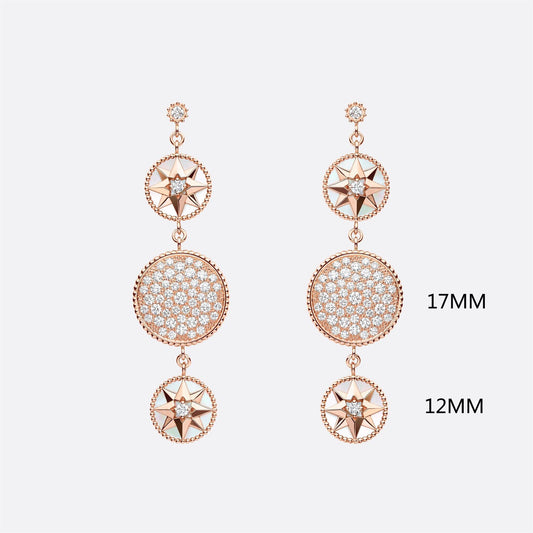 DA-JRDV94025 Three Compass Combination Star Disc Long Earrings