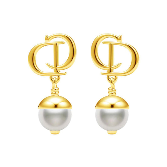 DA-E8238 Letter CD Pearl Stud Earrings