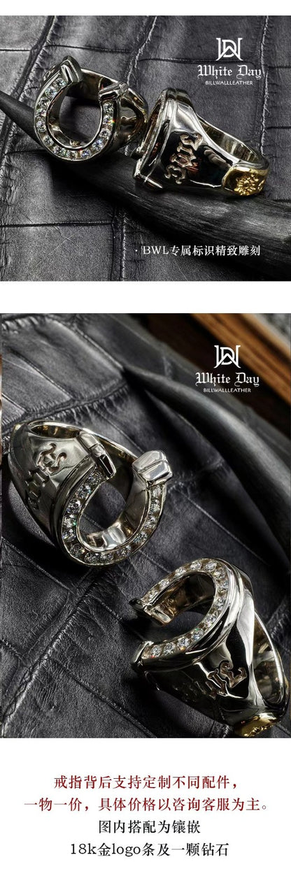 KLX-CH204166 U-shaped diamond color lettered men’s ring