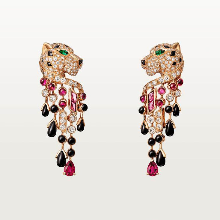 KDY-H8000485 side head leopard earrings pink diamond version side head hanging chain earrings
