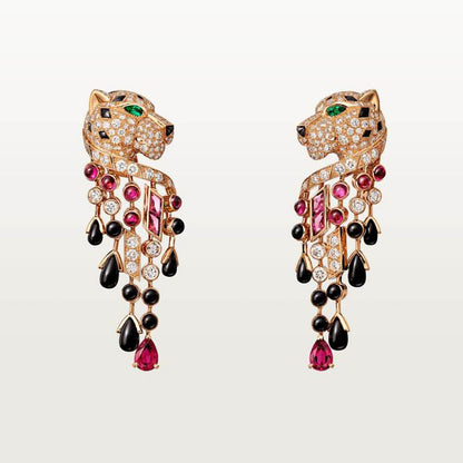 KDY-H8000485 side head leopard earrings pink diamond version side head hanging chain earrings