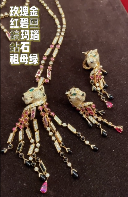KDY-H8000485 side head leopard earrings pink diamond version side head hanging chain earrings