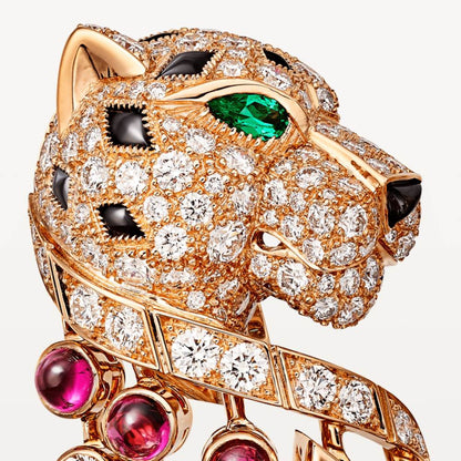 KDY-H8000485 side head leopard earrings pink diamond version side head hanging chain earrings